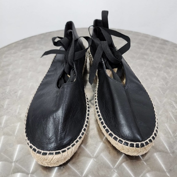 Zara Essential Jute Leather Lace-up Espadrilles Womens Size EUR 41 US 10.5 Black - Picture 6 of 11